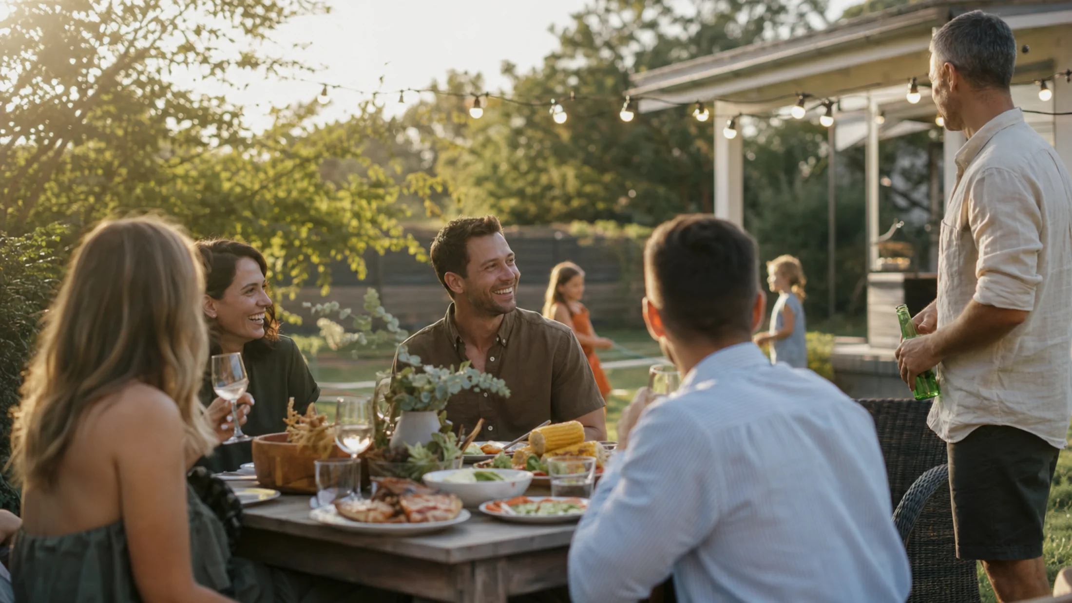Neighbours gathering around an outdoor table